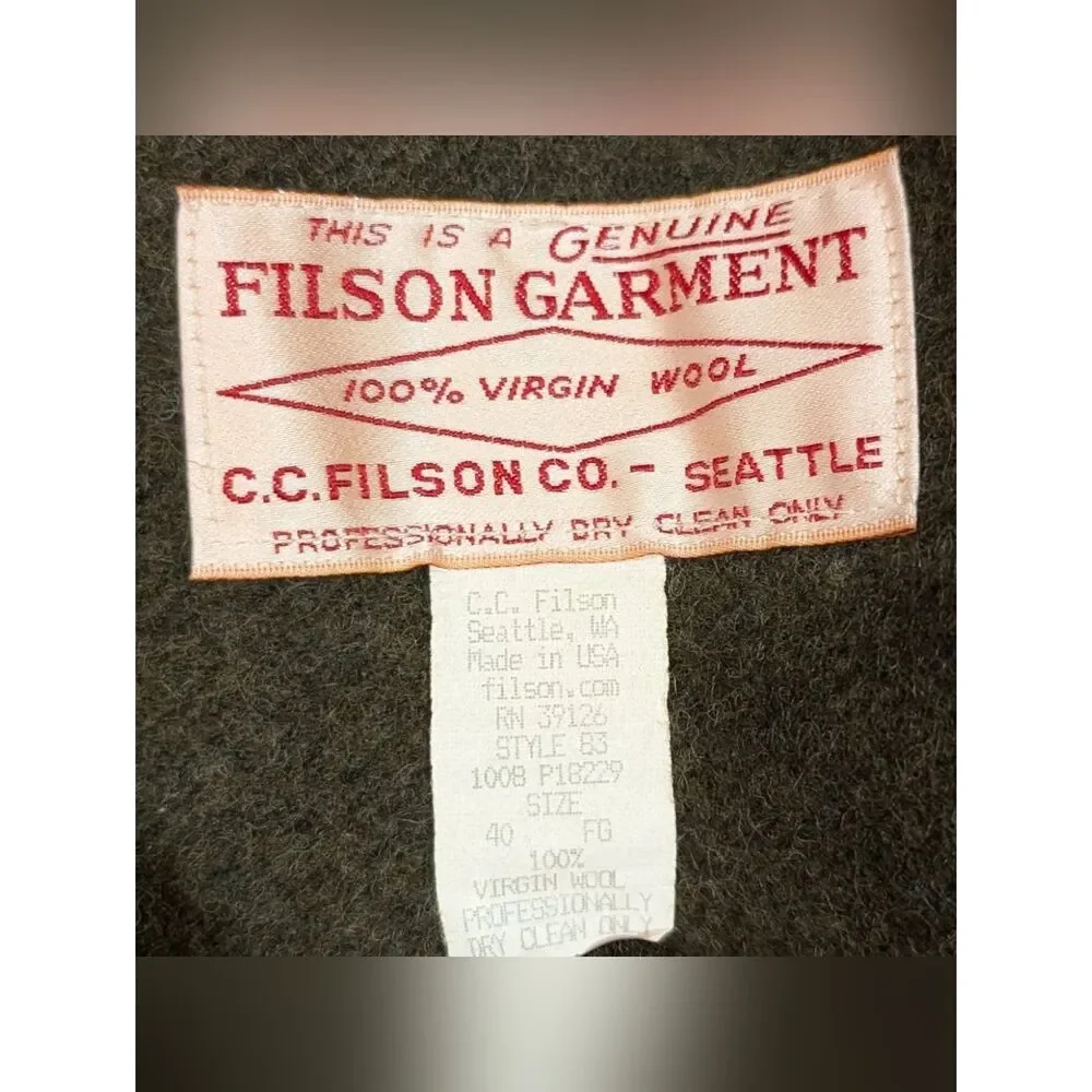VTG Filson Style 83 Double Macinaw Cruiser Jacket - Forest Green -Sz 40 Med NWOT